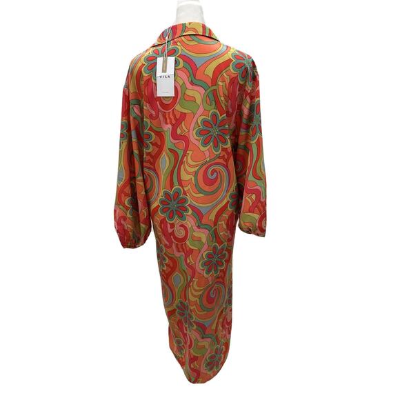Vila Violy EU36 Petite (US 6) Midi Shirt Dress Floral Tomato Purée Retro NWT - Picture 2 of 11
